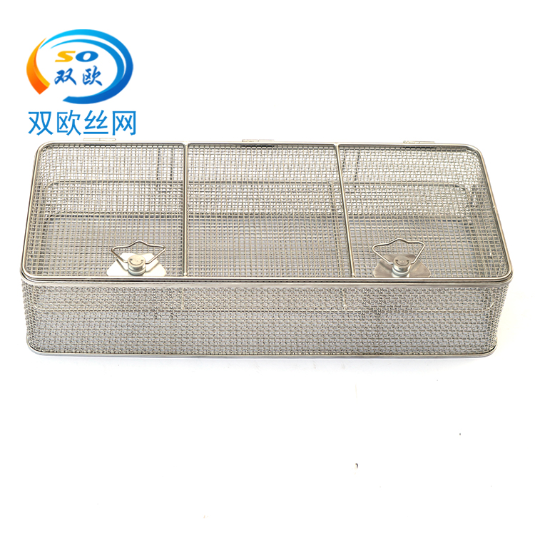 Double European wire mesh stainless steel medical cleaning and disinfection net basket, basket with cover, instrument loading basket, high-temperature sterilization box