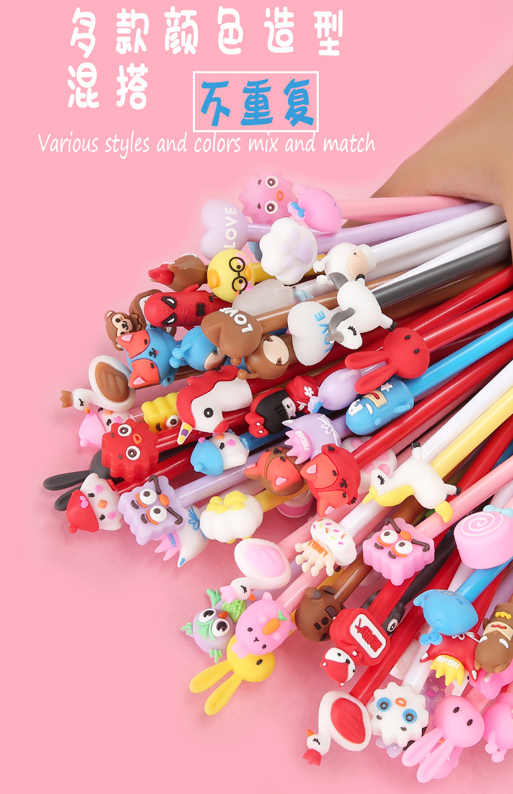 Korean creative Rollerball pen pvc soft glue student stationery black 0.5 carbon fountain pen wholesale cute cartoon pen