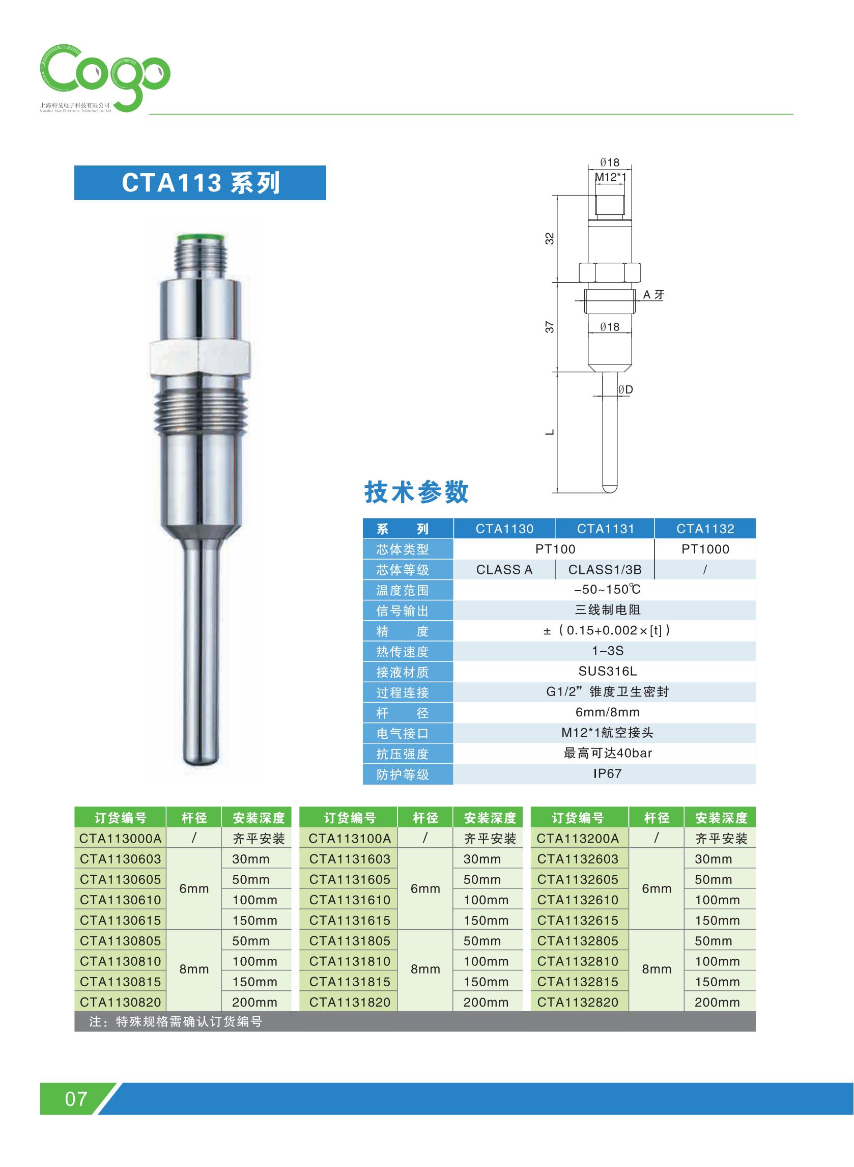 Shanghai Kogo CTA Series Temperature Sensors