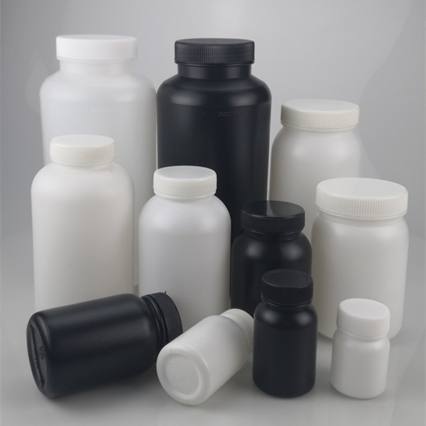 HDPE plastic bottle 2L large mouth round bottle 2L inner cap large mouth bottle with scale powder solid bottle black and white color