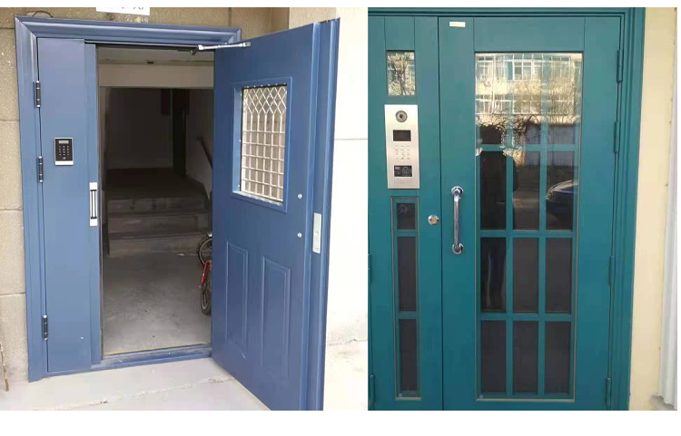 Steel fire and anti-theft door system unit, corrosion resistant door installation for building doors