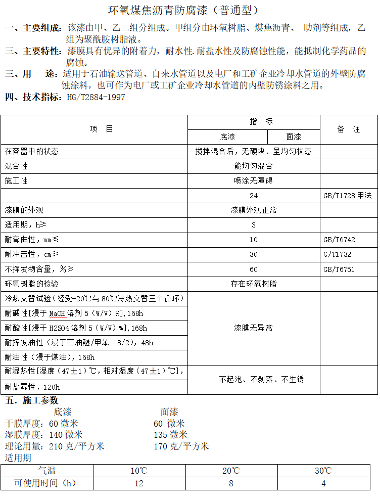 Epoxy coal tar asphalt anti-corrosion coating for the inner and outer walls of gas supply pipelines, cooling water, petroleum, etc