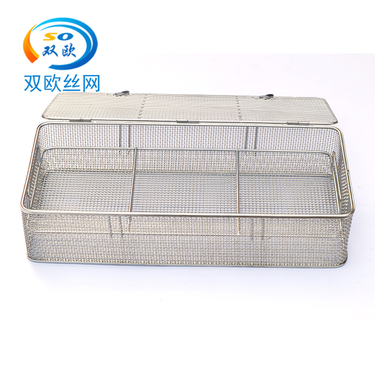 Double European wire mesh stainless steel medical cleaning and disinfection net basket, basket with cover, instrument loading basket, high-temperature sterilization box