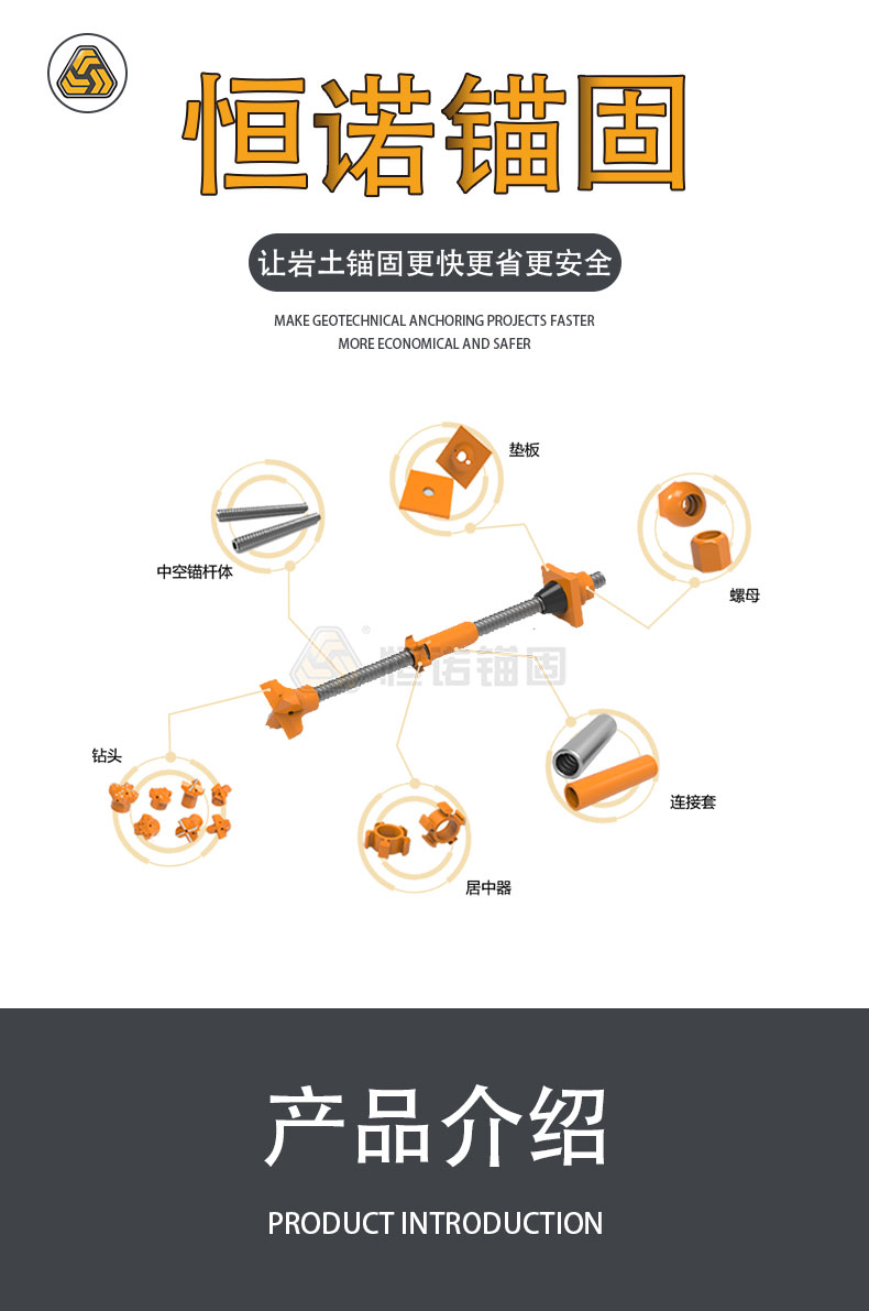 Self drilling anchor rod with 25mm outer diameter and pad nut for high slope protection project support