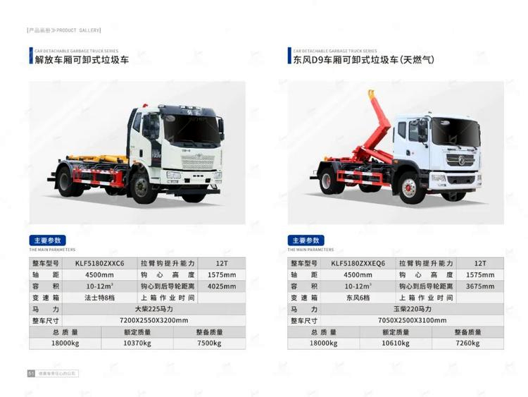 Dongfeng D7 carriage detachable 8-square hook arm garbage removal vehicle is suitable for urban and rural garbage removal