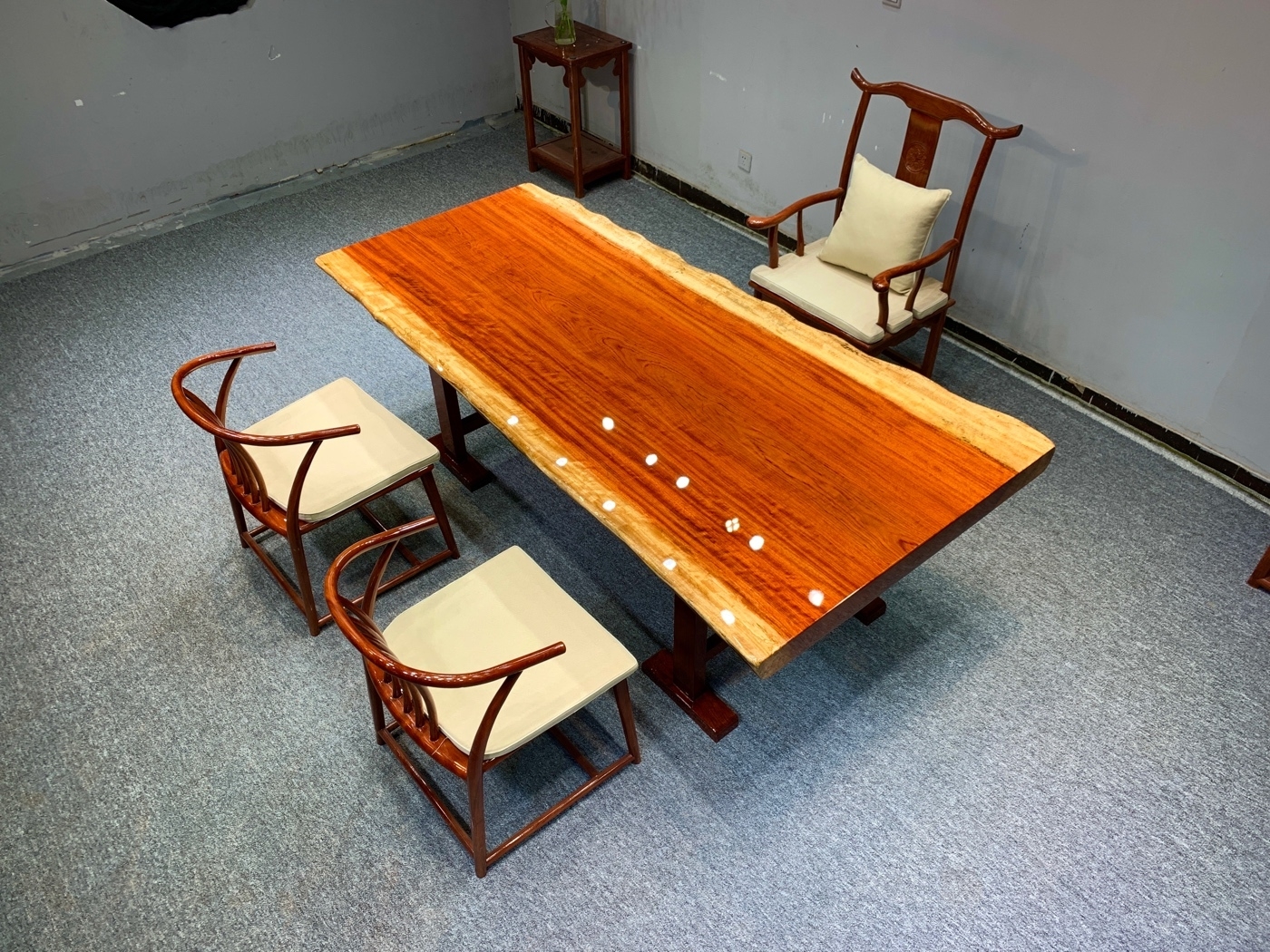 Yuanmufang Ba Hua Solid Wood Large Plate New Chinese Conference Table Tea Table Customization 220 * 113-93 * 8.5