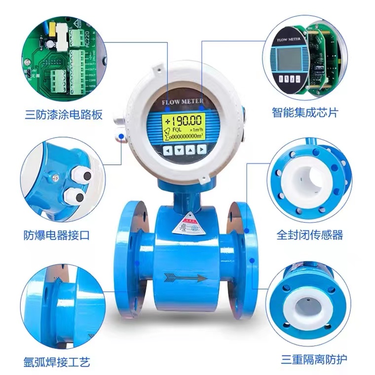 Thunder Magnetic Pipeline Electromagnetic Flowmeter Sewage Treatment Lining Tetrafluoroethylene Intelligent Explosion-proof Type Supporting Large Diameter