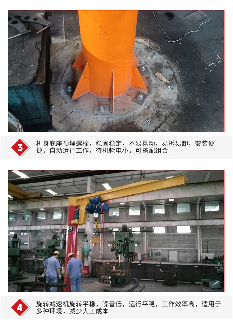 Small cantilever crane with compact structure, industrial column type single arm crane