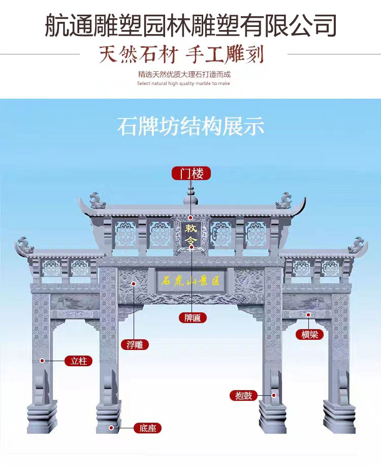 Customized Stone memorial archway, Ancient Three Gates, Five Floors, Temple, Village Entrance, Scenic Square, Country Entrance, Stone Sculpture Archway