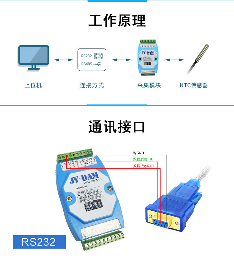 0400NTC thermistor temperature acquisition module 4-channel temperature transmitter 485 temperature sensor thermistor