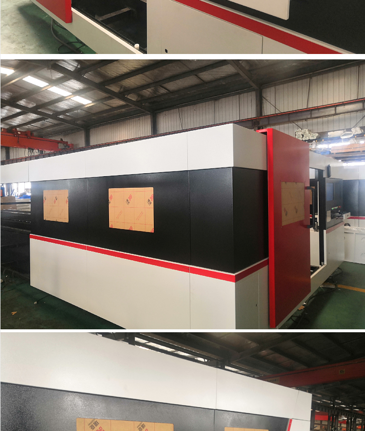 The new Ruike 6600W fiber laser cutting machine is equipped with a large enclosure of 12 meters in length and a Hanli chiller