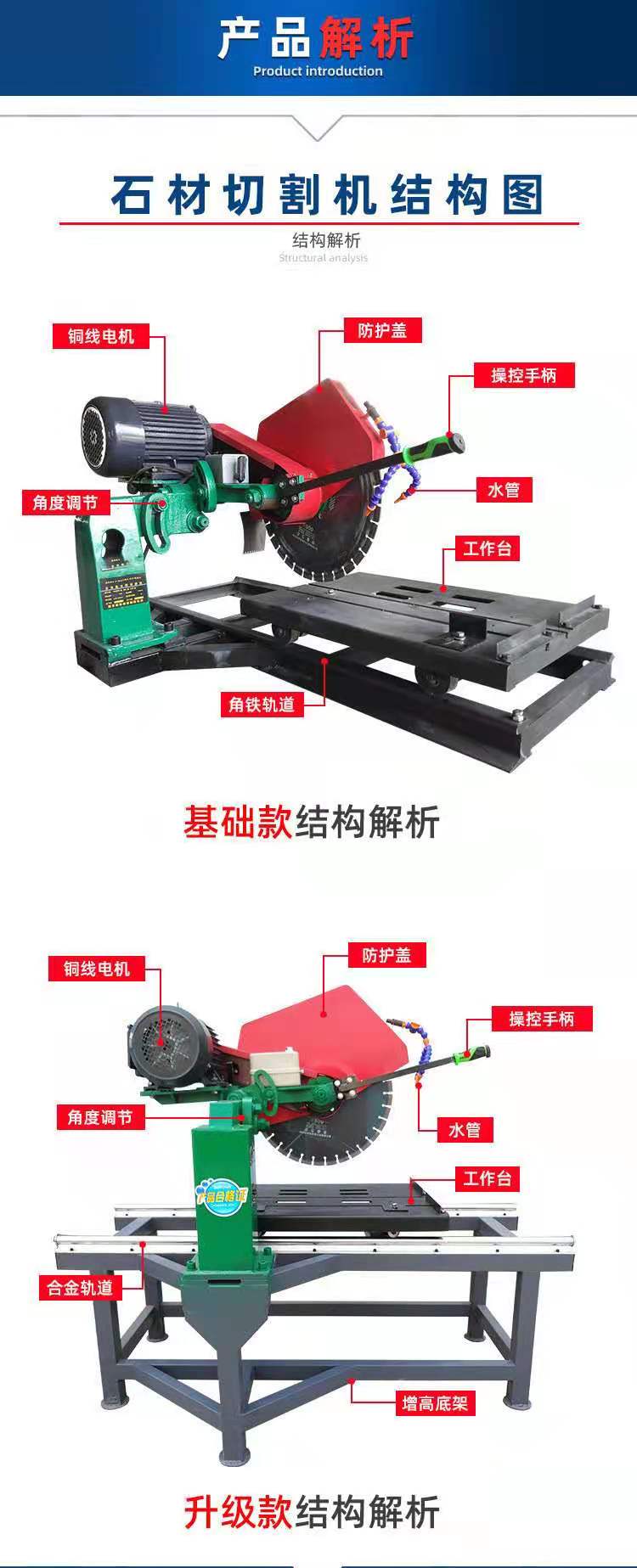 Hand pushed stone trimming machine, construction site stone cutting machine, customizable cutting machine, available in stock, QB800 model