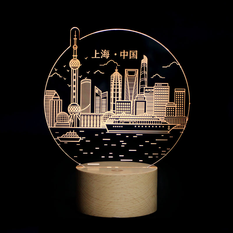 Beech Creative 3D Night Light Enterprise Company Advertising Promotion Design Pattern Logo Solid Wood Base LED Table Lamp