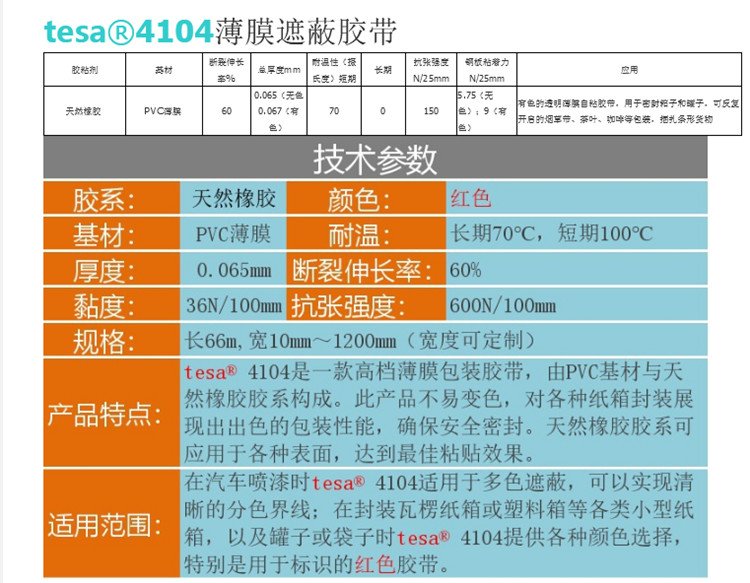 Desa tesa 4104 film masking tape for automotive paint color separation adhesion test, seamless sealing tape