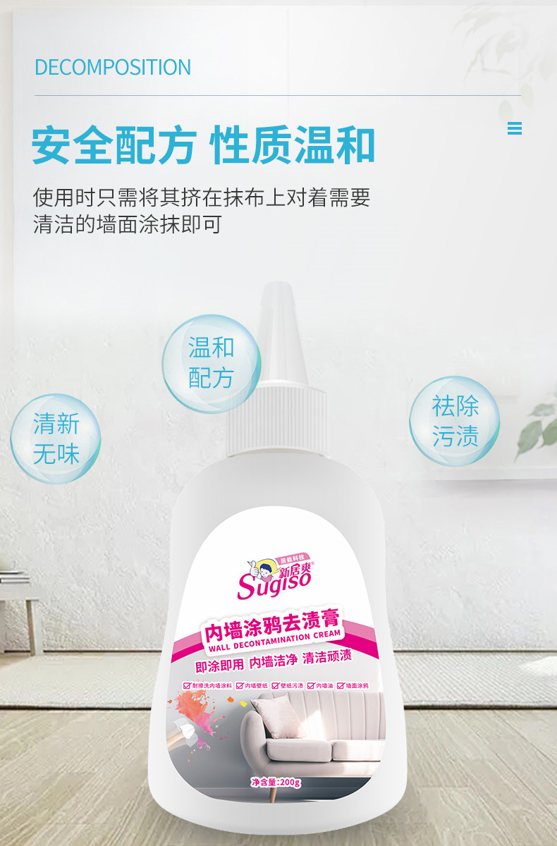 Household interior wall graffiti stain remover, rubbing wall footprints, children's graffiti marks, white wall stain remover