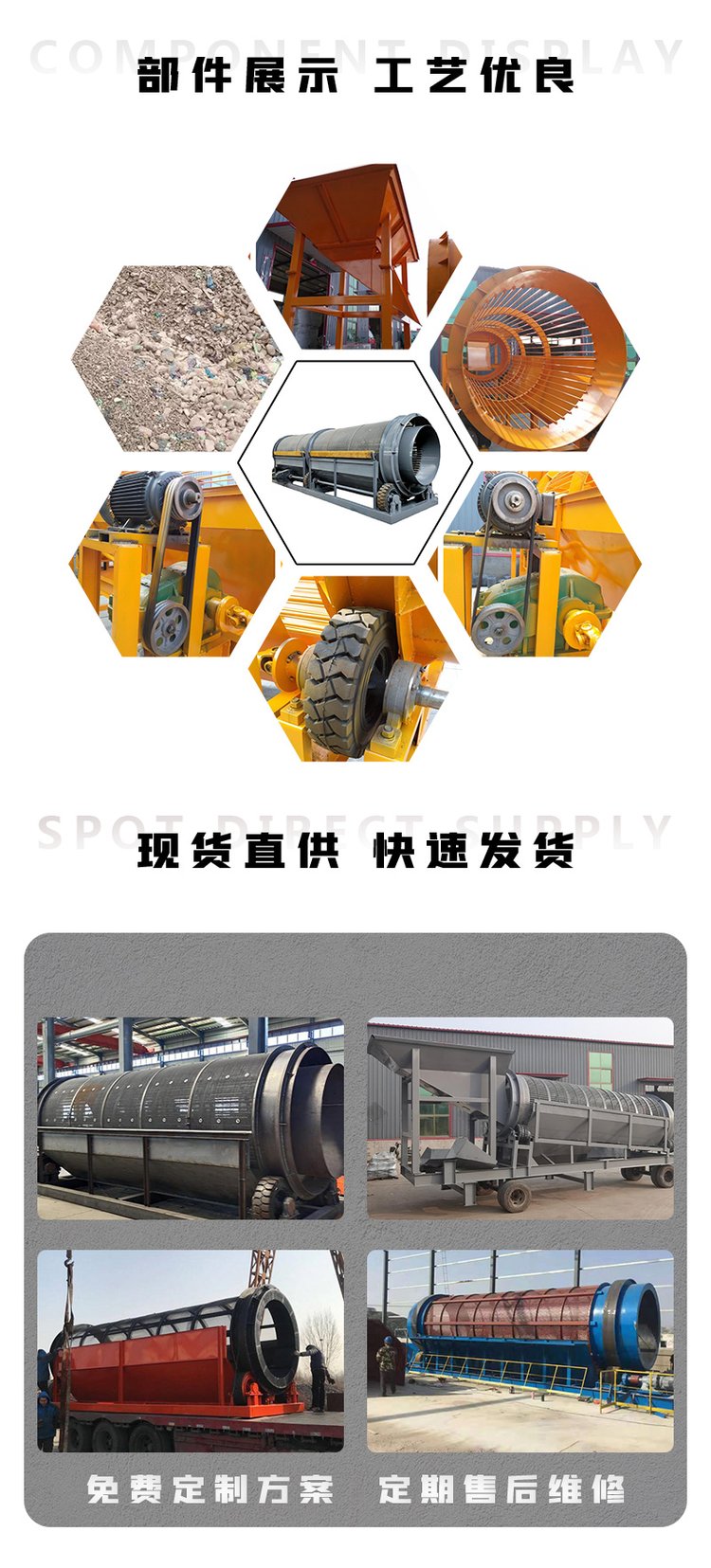 Shaftless drum screen for sand field, stone grading screen, large flow drum sand screening machine