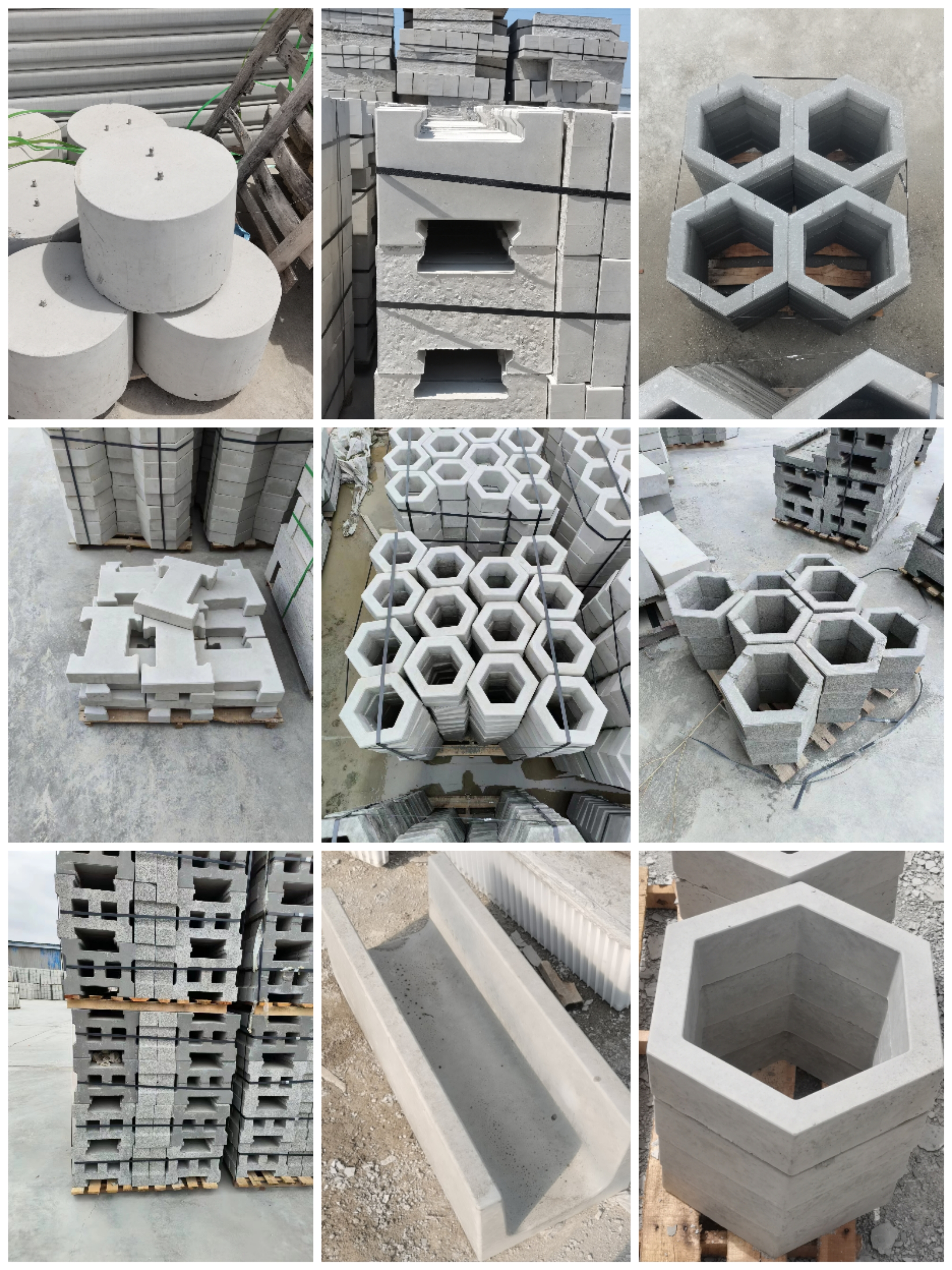 Hexagonal slope protection brick module brick well, splayed grass planting brick, tactile paving brick, tree enclosure, stone well cover