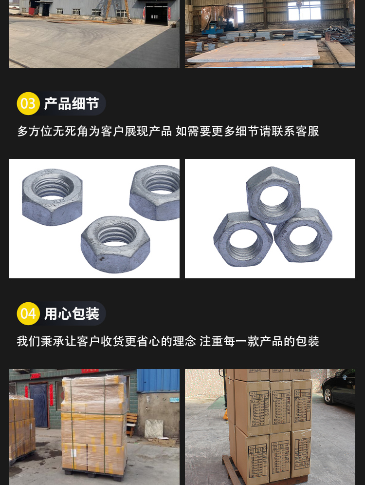 Jiuheng National Standard Hot Dip Galvanized Nut High Strength Carbon Steel Engineering Hot Dip Galvanized Nut