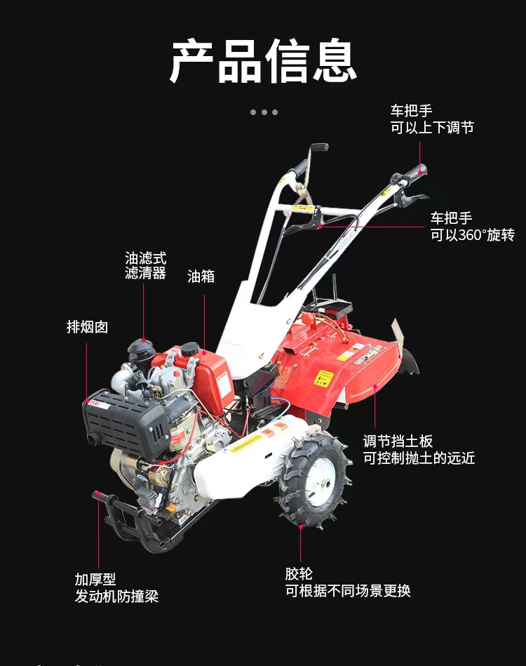 Huinuo rotary tiller, micro tiller, field management, agricultural machinery, farmland machinery, water and dry land tractor