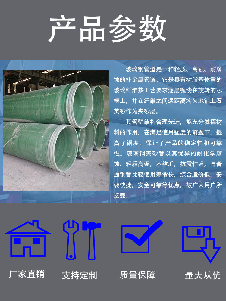 Fiberglass reinforced plastic pipeline Jiahang cable threading protection pipe chemical ventilation process winding insulation pipe