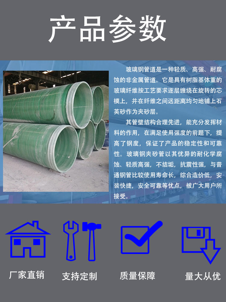 Fiberglass reinforced plastic pipeline Jiahang FRP pipe threading, drainage, sand inclusion, sewage pipe, air pipe, spray winding pipe