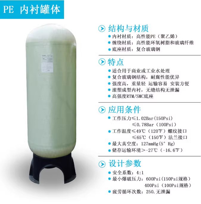 Water treatment fiberglass tank filter, swimming pool circulating water well, industrial boiler softening sand filter, carbon filter equipment