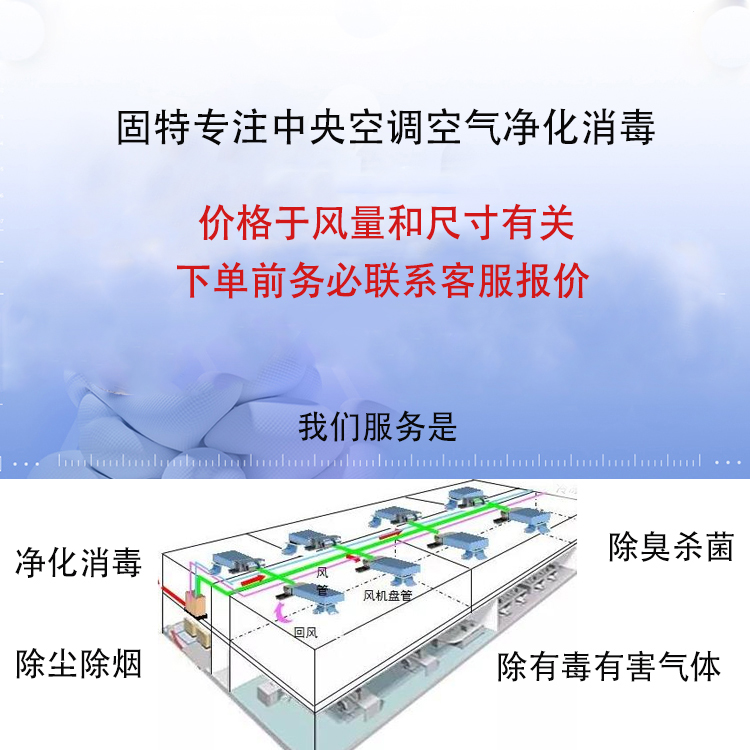 Single ended UV sterilization and purification device for ventilation system of Gute central air conditioning duct nanophoton purifier
