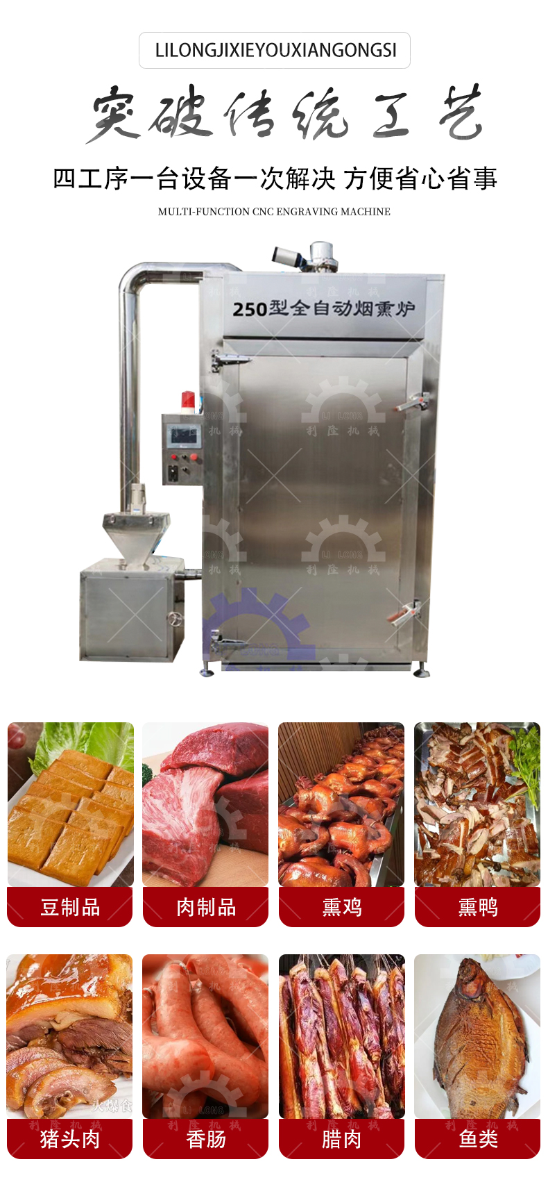 Full automatic smoking stove dried tofu food smoking machine Beef jerky bacon sausage steaming stove can be customized