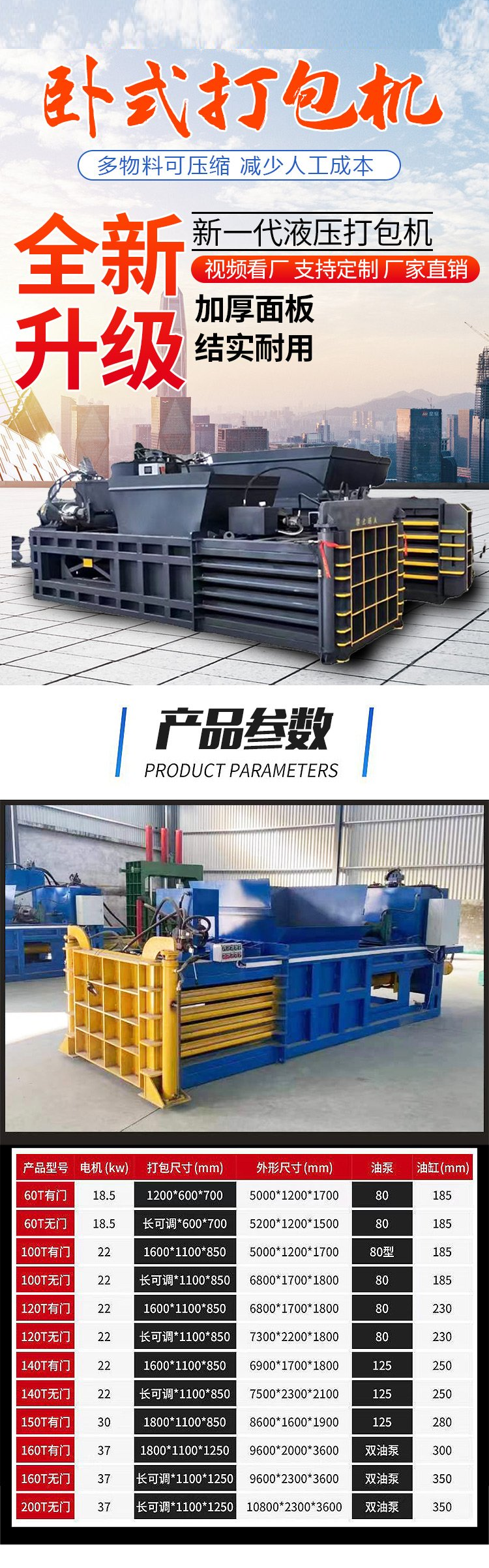 Harbor straw baler conveyor belt feeding mineral water bottle horizontal hydraulic baler 30T