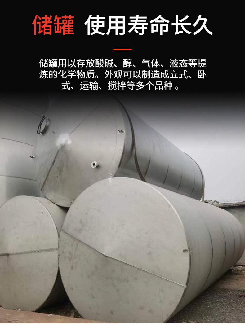 Selling second-hand stainless steel storage tanks with a volume of 10 to 80 cubic meters and multifunctional storage equipment with good working pressure effect