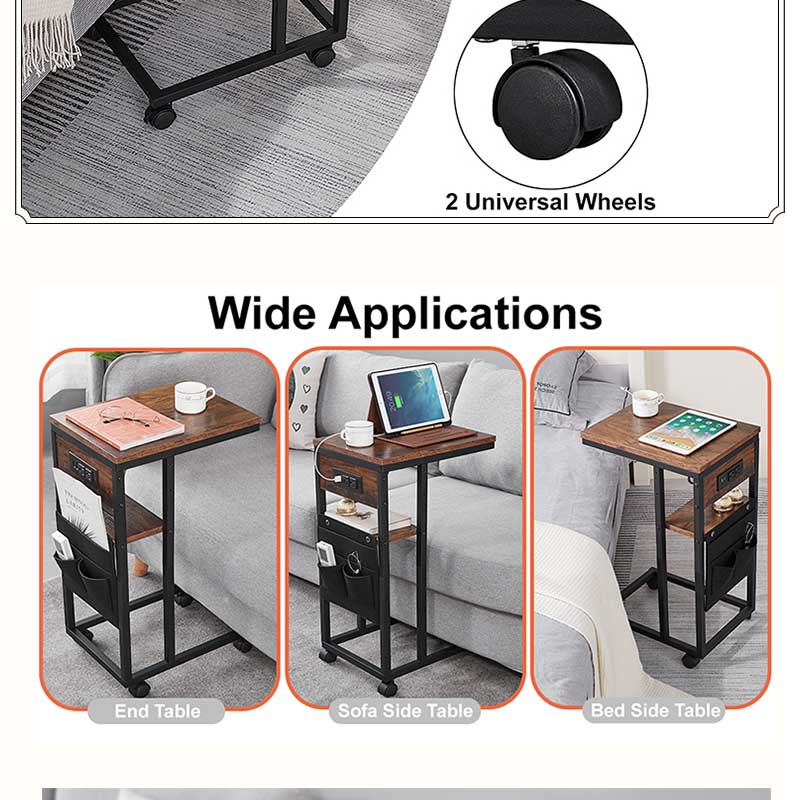 Iron Art Sofa Side Table, Corner Table, Small Tea Table, Simple Moving Tea Path Household Side Table, C-shaped Slit Table, Side Computer Table