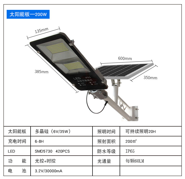 300W solar street lamp set, Xiyuan outdoor performance venue lighting equipment, short charging time