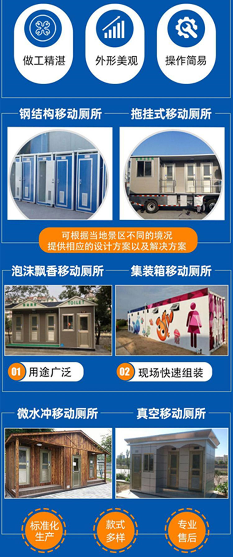 Mobile environmentally friendly toilets, garden buildings, and sanitation facilities can be used for scenic area communication