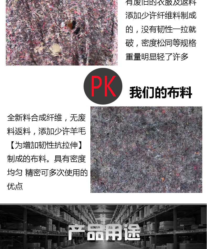 Geotextiles for highway construction and maintenance Nonwoven fabrics for greenhouse insulation, furniture packaging, blankets, felt, and cold resistant fabrics