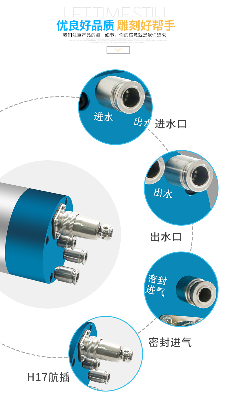 Hongyang High Speed Waterproof and Dustproof Bullet Head Stone Carving Water Cooled Spindle Motor 3.0kw 80 Diameter 1333Hz