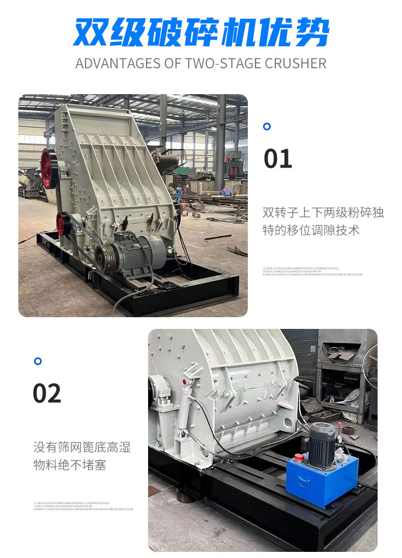 Double stage bottom less crusher 2PC1000x800 coal gangue crusher capable of wetting and sticking materials Hengxingrong