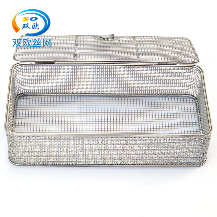 Double European wire mesh stainless steel medical cleaning and disinfection net basket, basket with cover, instrument loading basket, high-temperature sterilization box