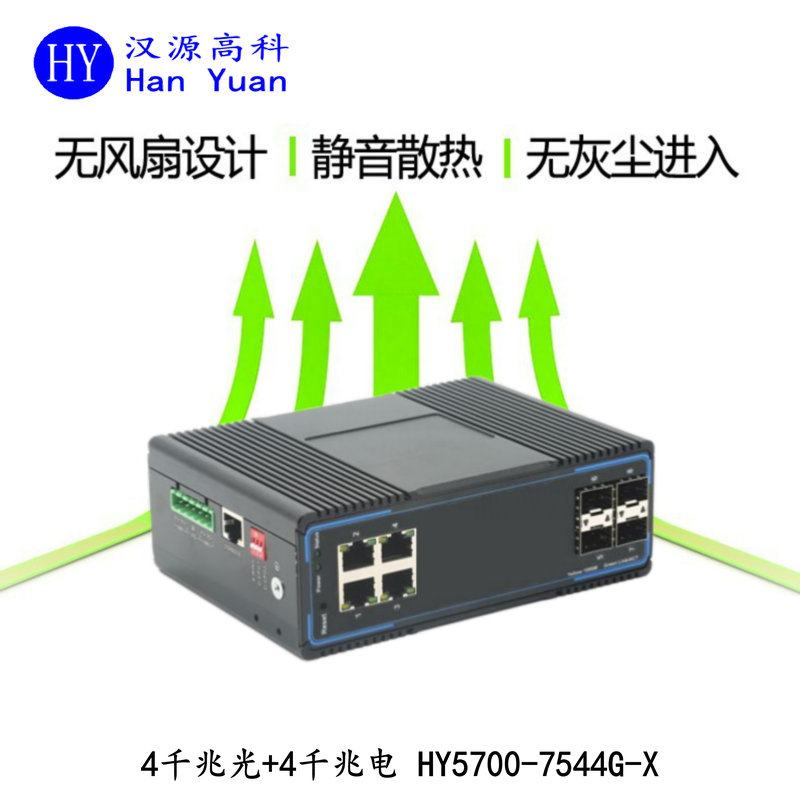 Hanyuan Gaoke Gigabit 8-port Industrial Ethernet switch 4-optical 4-electric ring network management DIN rail wide temperature