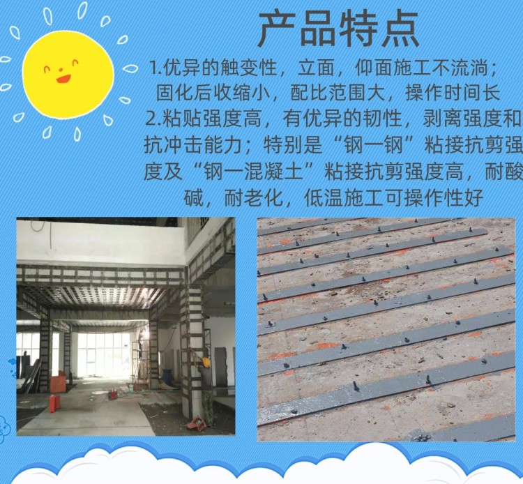 Modified epoxy resin steel adhesive for reinforcing concrete beam column structures