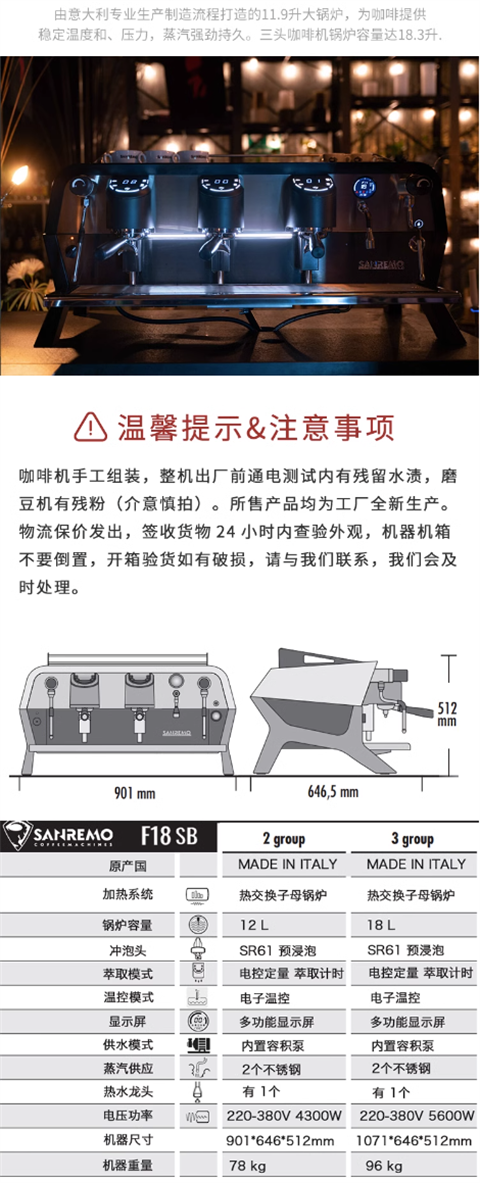 Sanremo Siremon Coffee Machine F18SB Italian Professional Double Three Head Semi Automatic Italian Imported Commercial