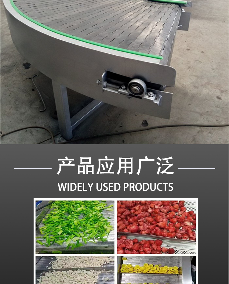 Stainless steel chain plate turning machine circular conveyor belt 90 degrees 180 degrees turning conveyor plate chain conveyor