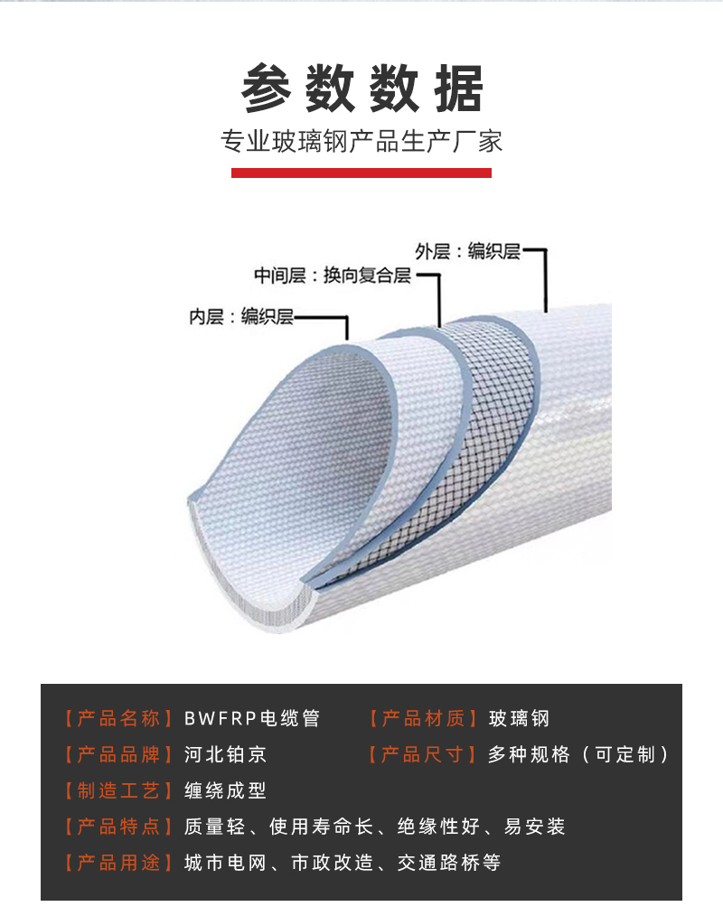 Platinum Beijing BWFRP cable duct, fiberglass extruded power conduit with high strength and corrosion resistance