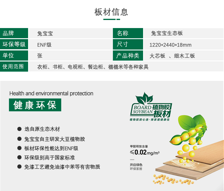 Rabbit Baby ENF Environmental Friendly Plant Adhesive Ecological Board Whole House Customized Board Furniture Large Core Board