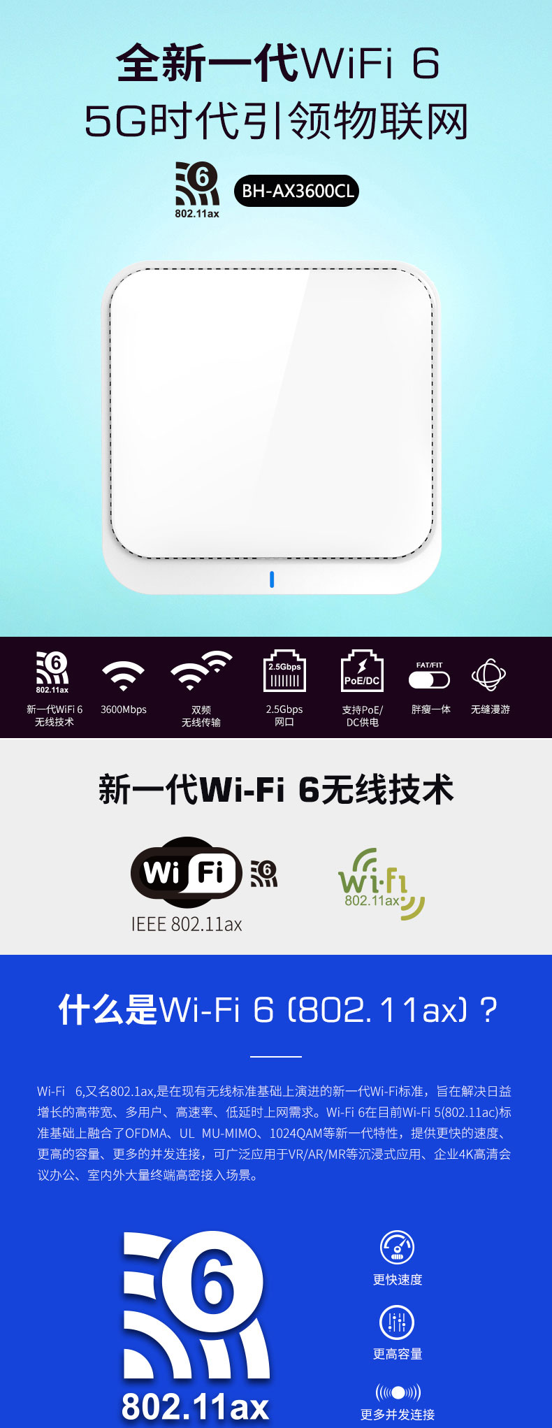 Bohai Zhilian WIFI6 Gigabit Dual Band Ceiling AP Enterprise Office Super Wireless Network Coverage High Density