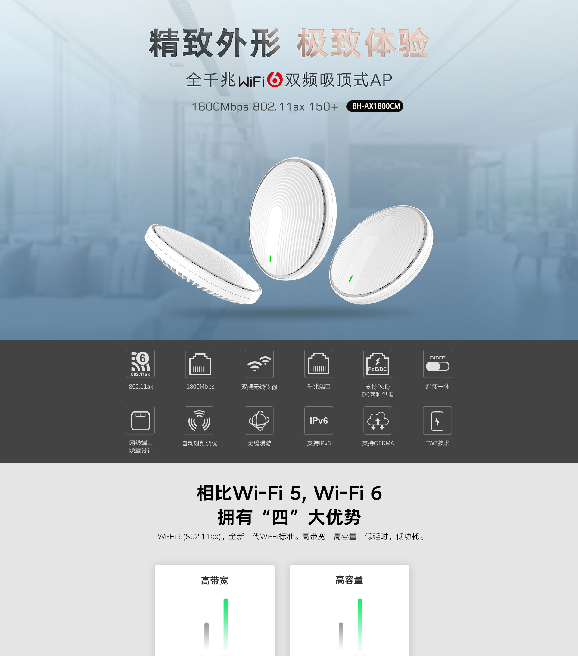 Mall wireless coverage Industrial grade wireless AP seamless roaming wireless AC controller 1200M dual frequency ceiling AP