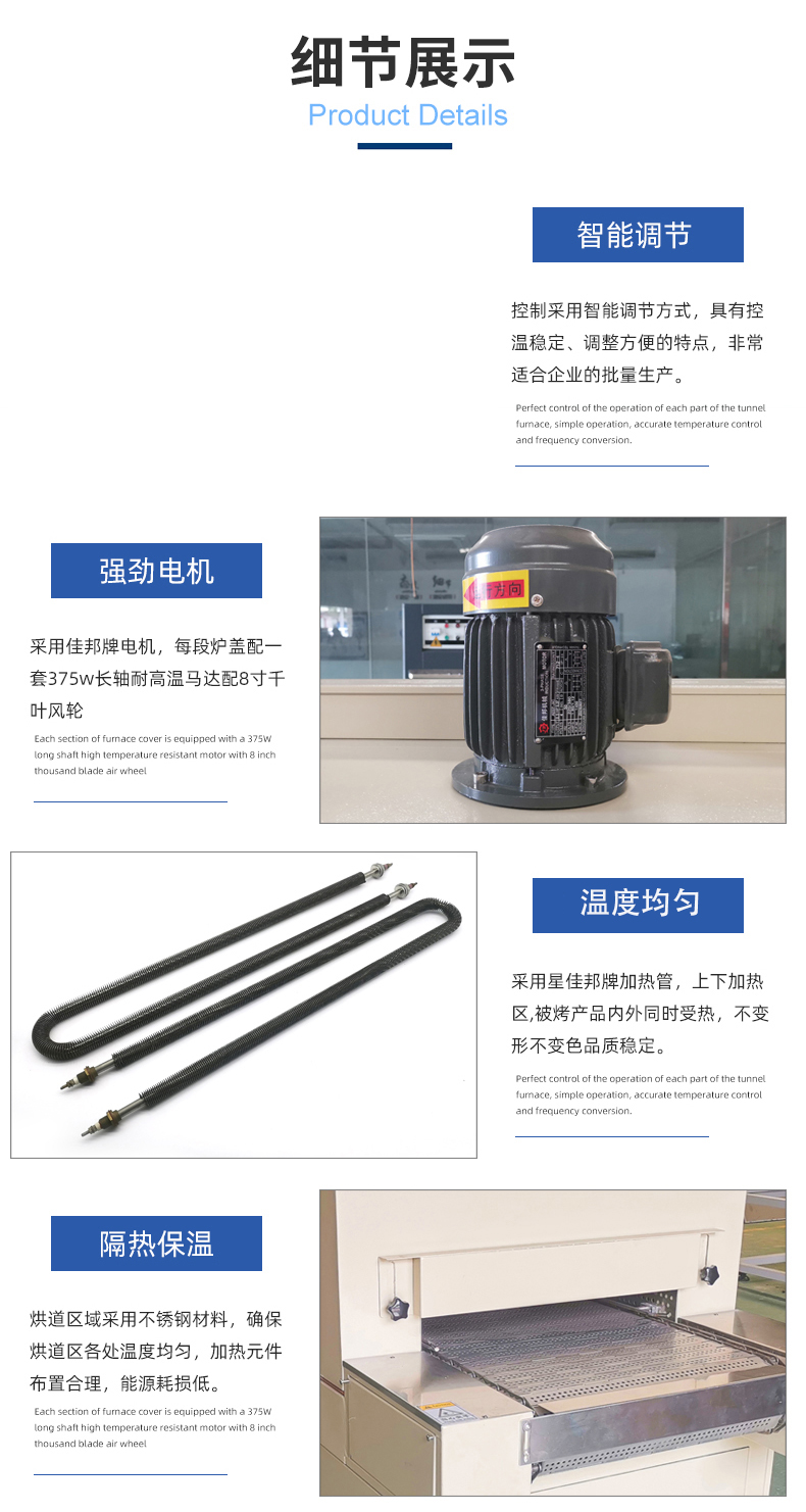 Electromechanical stator rotor, automotive parts industry specific tunnel furnace, industrial material preheating and drying furnace