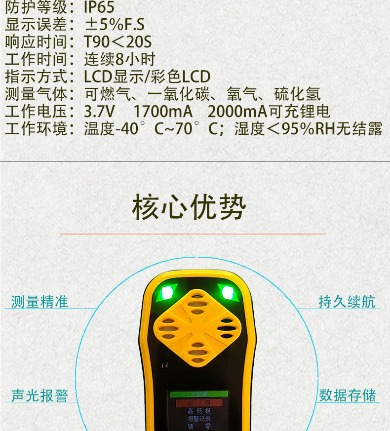 Chenjing portable four in one gas detector, single portable gas detector, combustible gas, carbon monoxide, oxygen