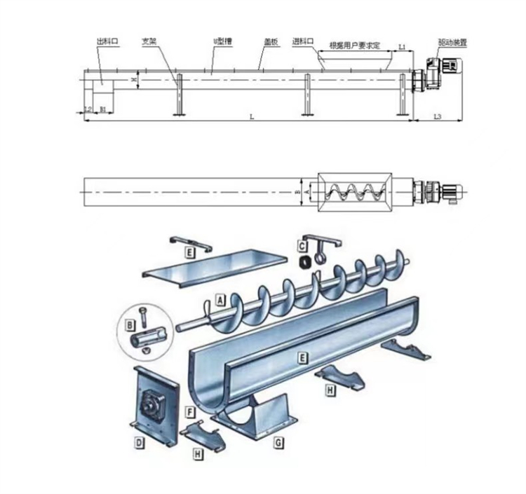 Shaftless screw conveyor, small screw feeder for concrete, tube type twisted dragon conveyor with shaft