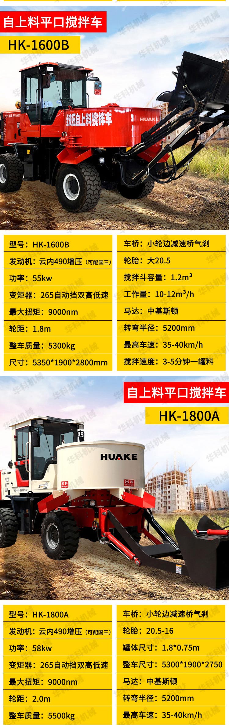 Self loading and unloading full-automatic disc mixer, vertical flat mouth mixer, 1.6m3 self loading Concrete mixer