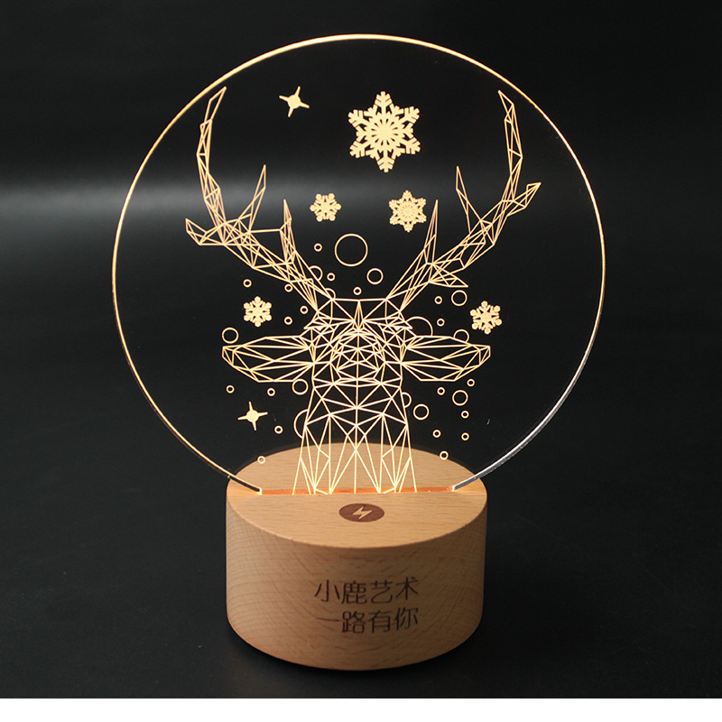 Beech Creative 3D Night Light Enterprise Company Advertising Promotion Design Pattern Logo Solid Wood Base LED Table Lamp